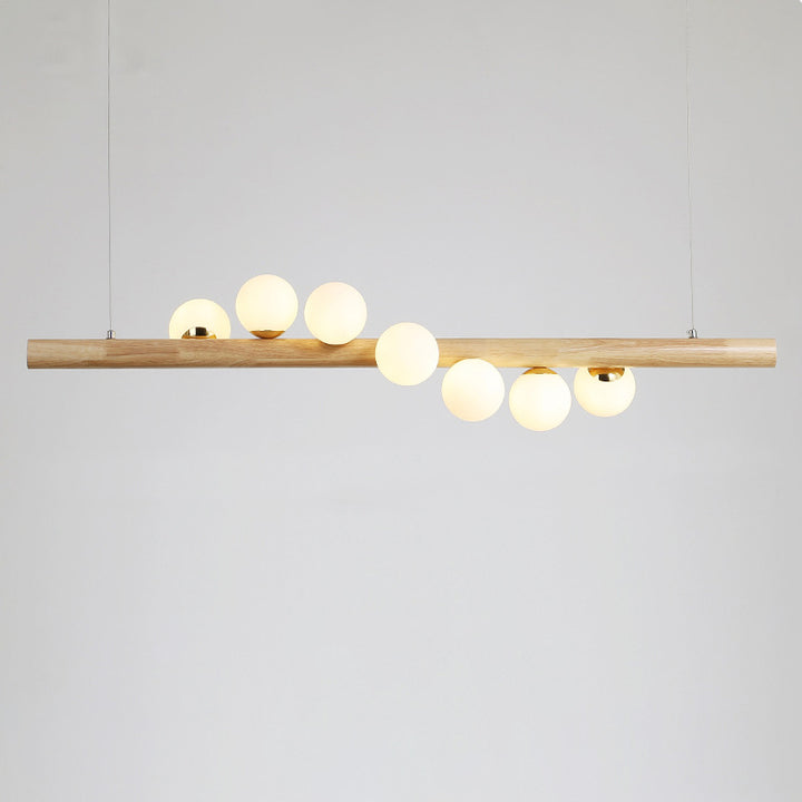 Lustre contemporain en bois de caoutchouc créatif, noyer, laiton, verre, bande, boule, 5/7 lumières pour salle à manger 