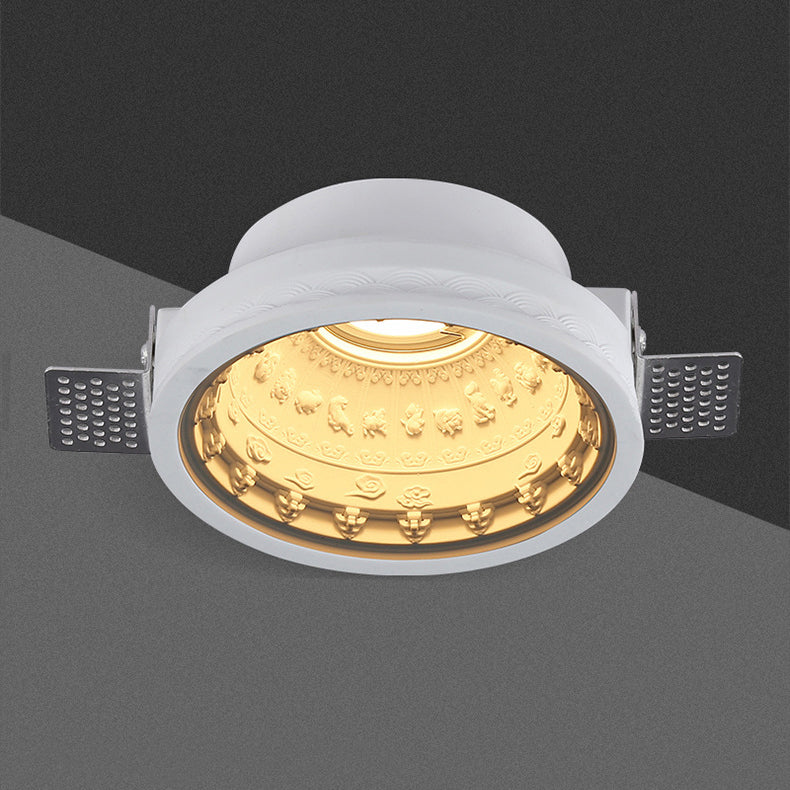 Traditional French Plaster Aluminum Round Zodiac Three-dimensional Pattern Recessed LED Flush Mount Ceiling Light Spotlight For Hallway