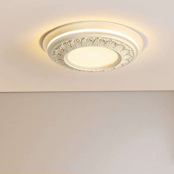 Traditional French Resin PE Round Carved LED Flush Mount Ceiling Light For Bedroom