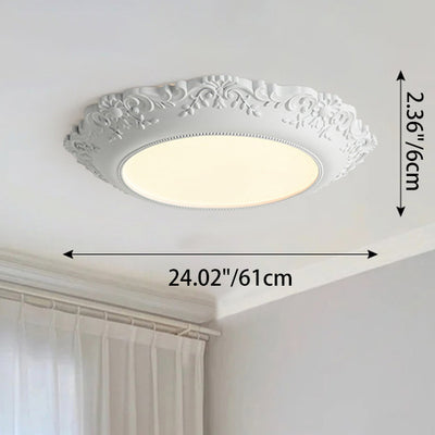 Traditional French Resin PE Round Relief Sculpture LED Flush Mount Ceiling Light For Bedroom