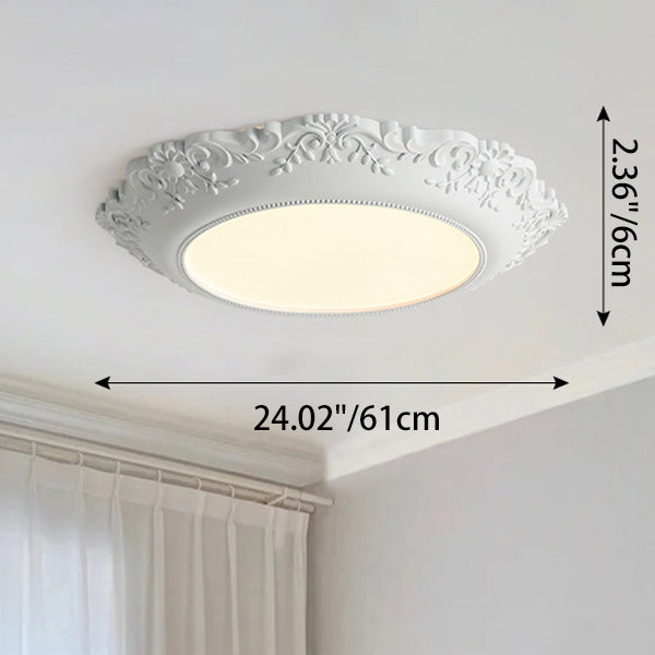 Traditional French Resin PE Round Relief Sculpture LED Flush Mount Ceiling Light For Bedroom