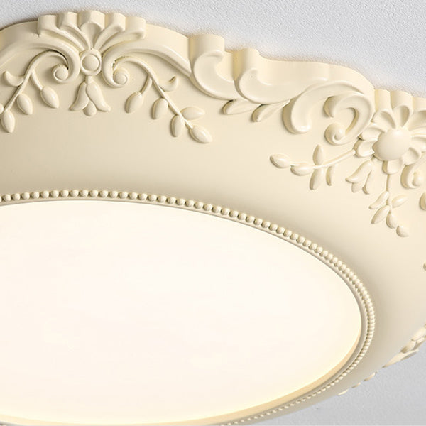 Luz de techo LED montada al ras con escultura en relieve redonda de resina PE francesa tradicional para dormitorio 