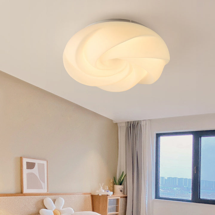 Contemporary Nordic Iron PE Cookies Swirled LED Semi-Flush Mount Ceiling Light For Bedroom