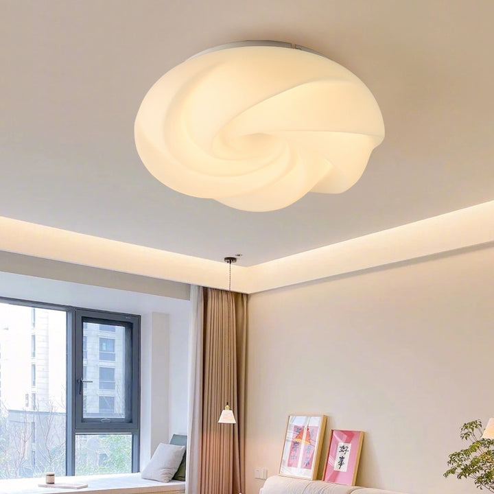 Contemporary Nordic Iron PE Cookies Swirled LED Semi-Flush Mount Ceiling Light For Bedroom