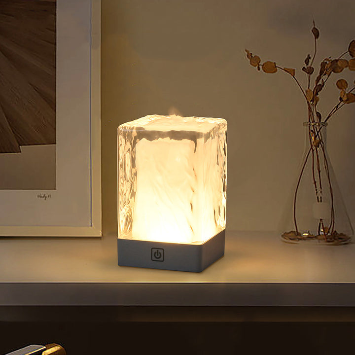 Modern Simplicity Rechargeable ASB Resin Cylinder Glacial Texture LED Table Lamp Night Light For Bedside
