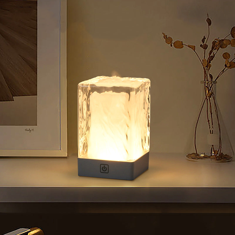Moderne Einfachheit Wiederaufladbare ASB-Harz Zylinder Gletscherstruktur LED Tischlampe Nachtlicht für das Bett 