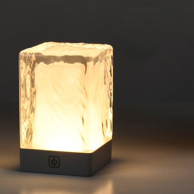 Moderne Einfachheit Wiederaufladbare ASB-Harz Zylinder Gletscherstruktur LED Tischlampe Nachtlicht für das Bett 
