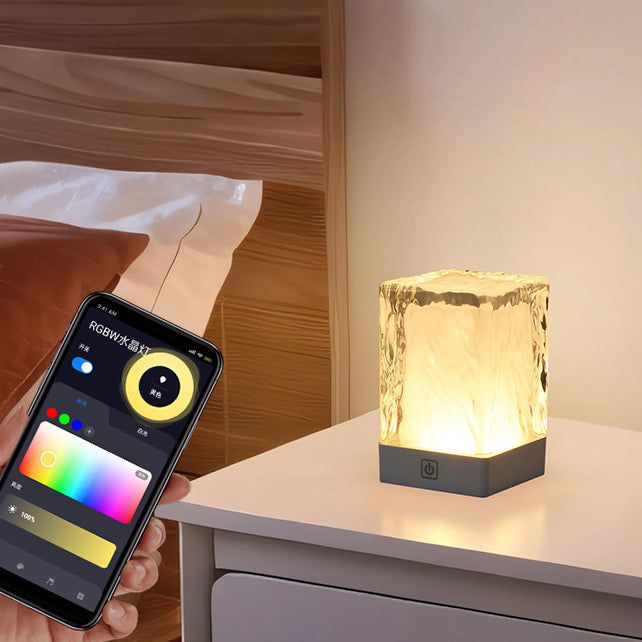 Moderne Einfachheit Wiederaufladbare ASB-Harz Zylinder Gletscherstruktur LED Tischlampe Nachtlicht für das Bett 