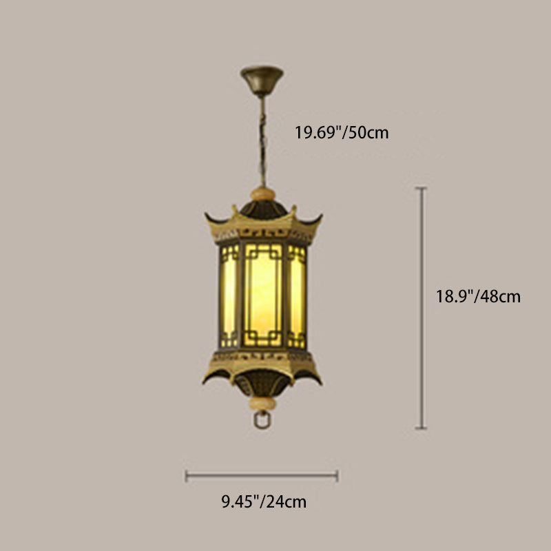 Traditional Chinese Waterproof Aluminum Alloy Imitation Marble Lantern Pergola 1-Light Outdoor Pendant Light For Garden