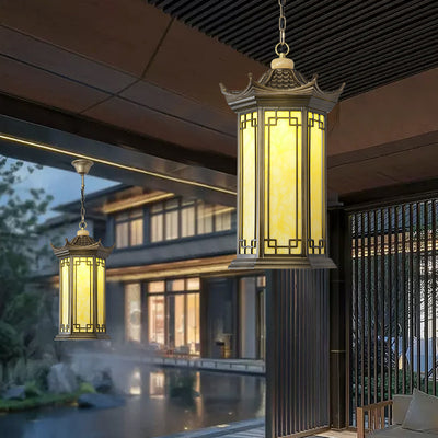 Traditional Chinese Waterproof Aluminum Alloy Imitation Marble Lantern Pergola 1-Light Outdoor Pendant Light For Garden