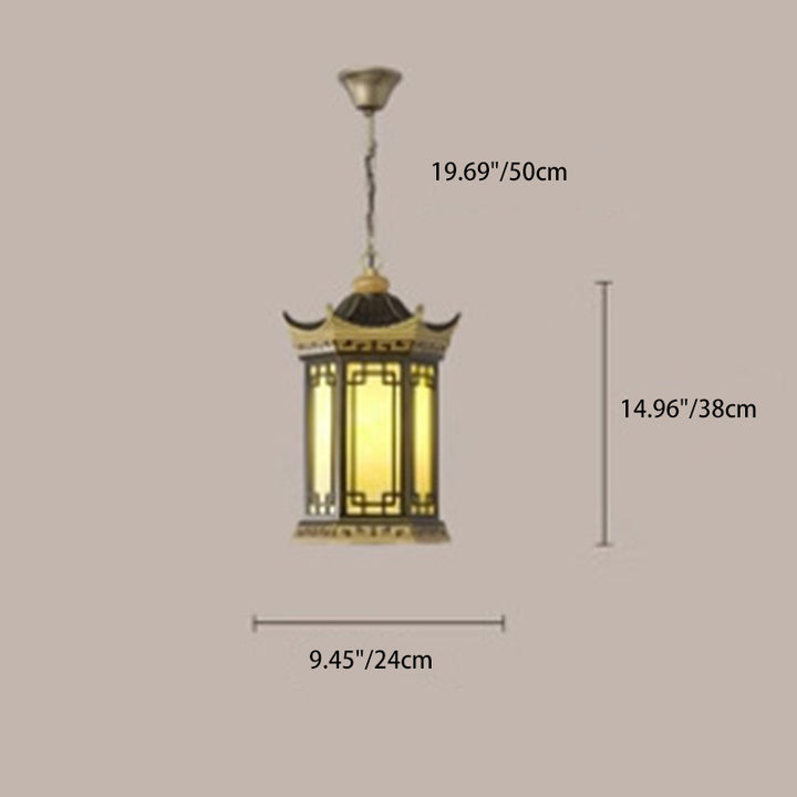 Traditional Chinese Waterproof Aluminum Alloy Imitation Marble Lantern Pergola 1-Light Outdoor Pendant Light For Garden