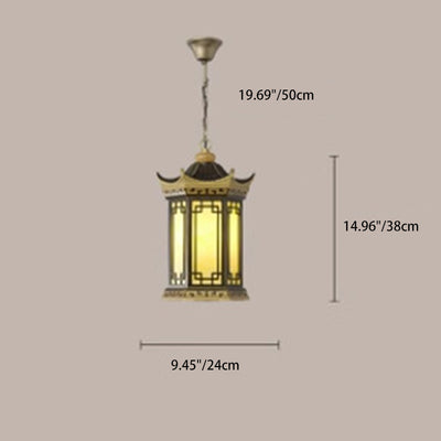 Traditional Chinese Waterproof Aluminum Alloy Imitation Marble Lantern Pergola 1-Light Outdoor Pendant Light For Garden