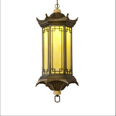 Traditional Chinese Waterproof Aluminum Alloy Imitation Marble Lantern Pergola 1-Light Outdoor Pendant Light For Garden