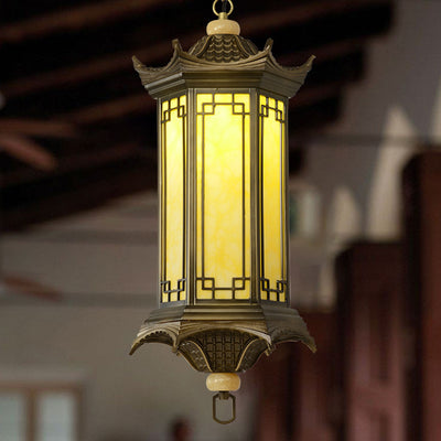 Traditional Chinese Waterproof Aluminum Alloy Imitation Marble Lantern Pergola 1-Light Outdoor Pendant Light For Garden