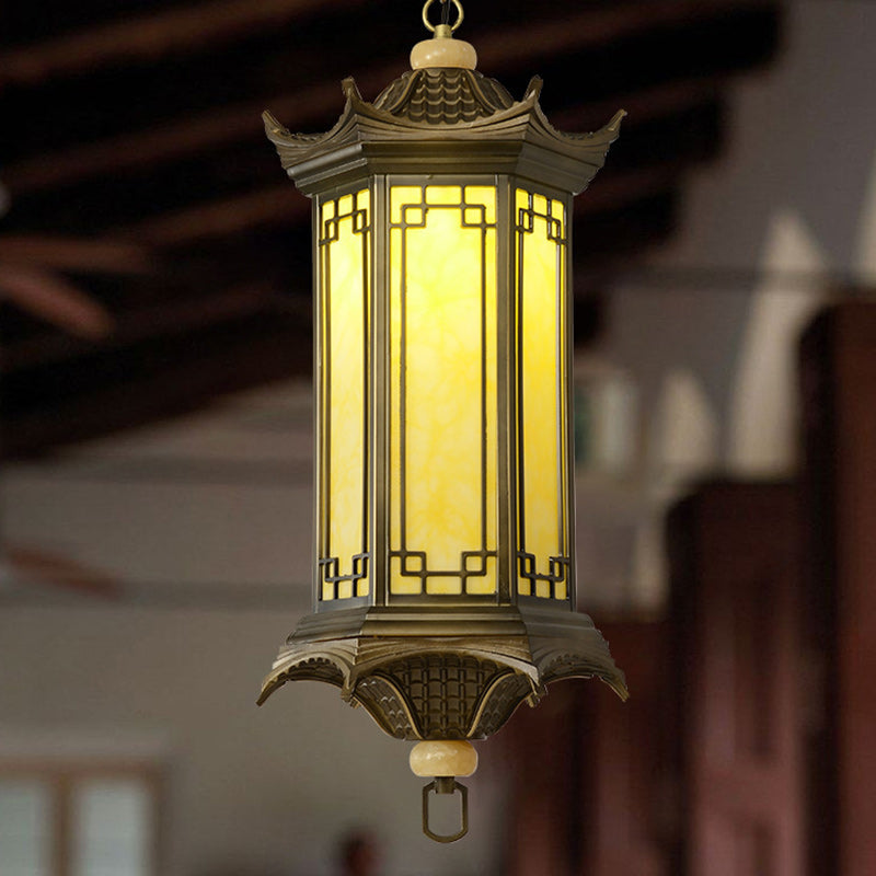 Traditional Chinese Waterproof Aluminum Alloy Imitation Marble Lantern Pergola 1-Light Outdoor Pendant Light For Garden