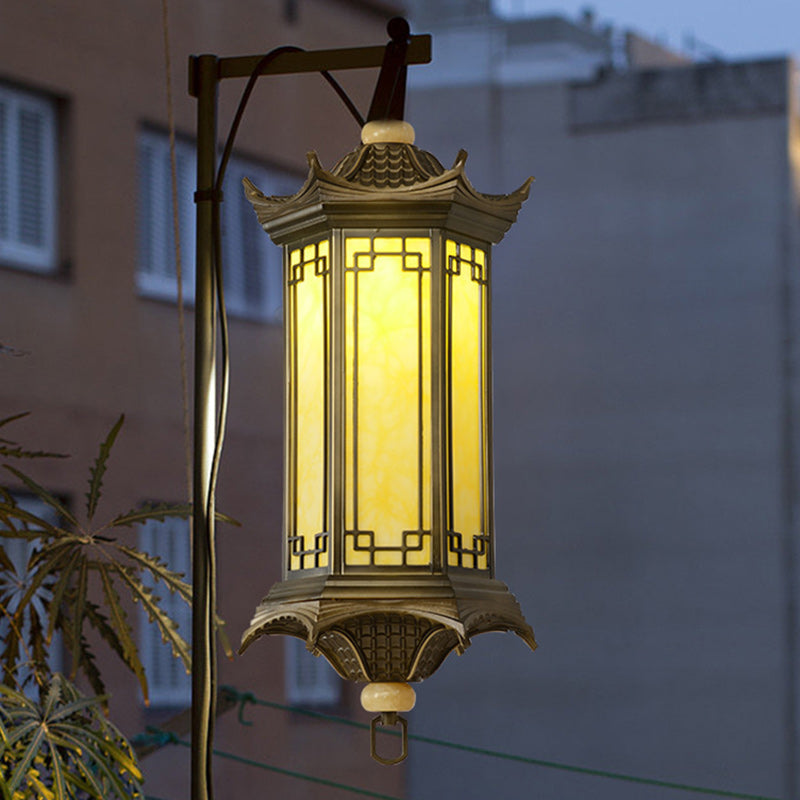 Traditional Chinese Waterproof Aluminum Alloy Imitation Marble Lantern Pergola 1-Light Outdoor Pendant Light For Garden