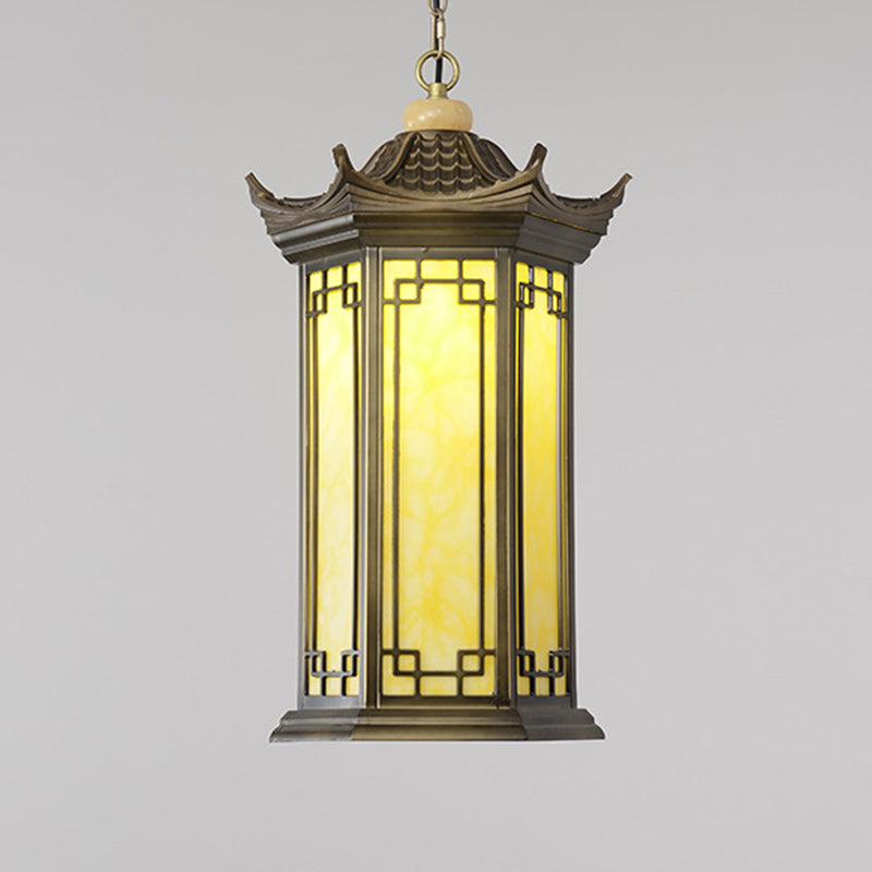 Traditional Chinese Waterproof Aluminum Alloy Imitation Marble Lantern Pergola 1-Light Outdoor Pendant Light For Garden