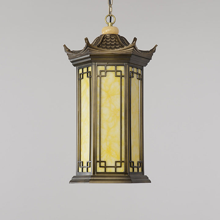 Traditional Chinese Waterproof Aluminum Alloy Imitation Marble Lantern Pergola 1-Light Outdoor Pendant Light For Garden