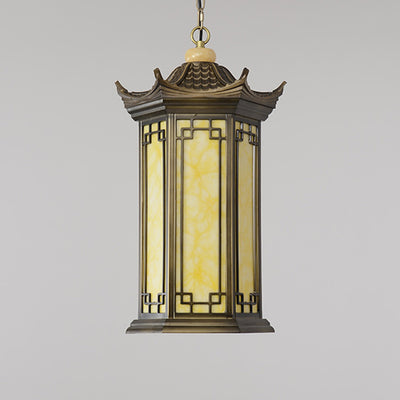 Traditional Chinese Waterproof Aluminum Alloy Imitation Marble Lantern Pergola 1-Light Outdoor Pendant Light For Garden