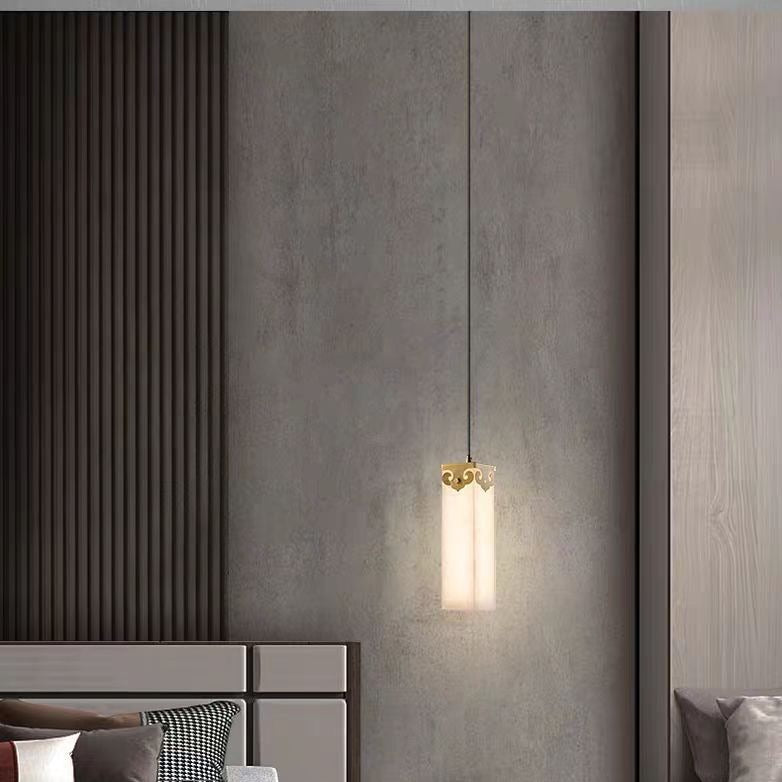 Lustre en cuivre traditionnel chinois en marbre avec nuage propice LED pour chevet 