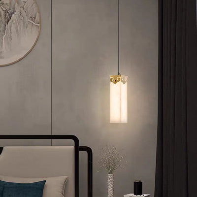 Lustre en cuivre traditionnel chinois en marbre avec nuage propice LED pour chevet 