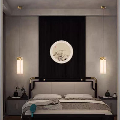 Lustre en cuivre traditionnel chinois en marbre avec nuage propice LED pour chevet 