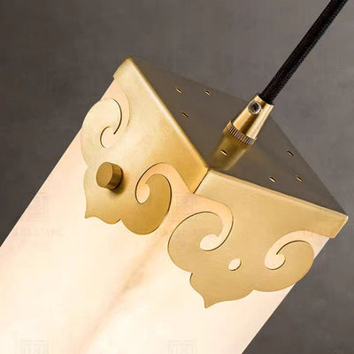 Lustre en cuivre traditionnel chinois en marbre avec nuage propice LED pour chevet 