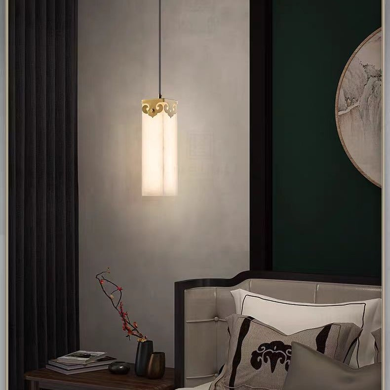Lustre en cuivre traditionnel chinois en marbre avec nuage propice LED pour chevet 