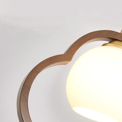 Lumière suspendue à 1 ampoule en céramique chinoise traditionnelle, bois de caoutchouc, verre, trèfle à quatre feuilles, lotus et pompon pour chevet 