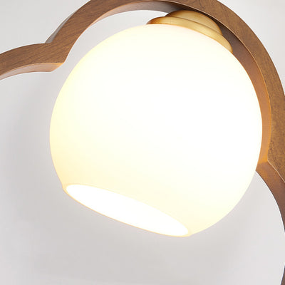 Lumière suspendue à 1 ampoule en céramique chinoise traditionnelle, bois de caoutchouc, verre, trèfle à quatre feuilles, lotus et pompon pour chevet 