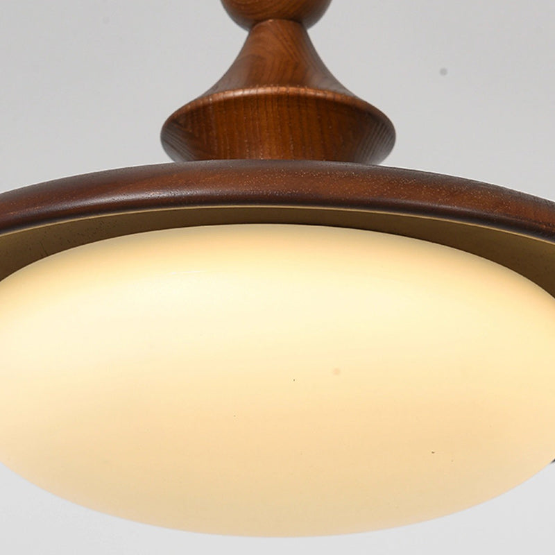 Contemporary Retro Ash Wood PVC Iron Flying Saucer Round LED Pendant Light For Dining Room