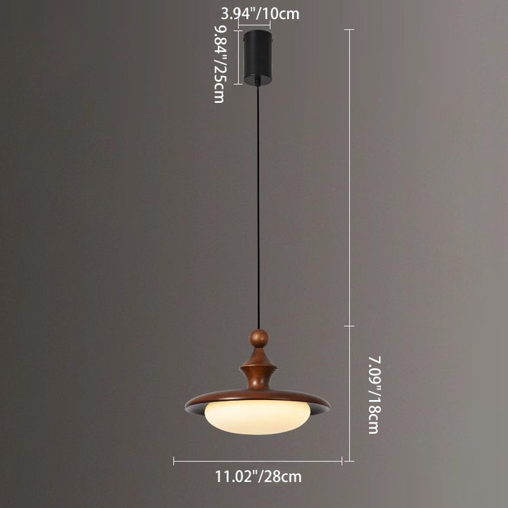 Contemporary Retro Ash Wood PVC Iron Flying Saucer Round LED Pendant Light For Dining Room