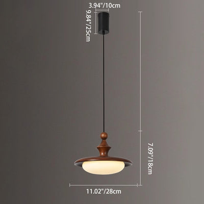 Contemporary Retro Ash Wood PVC Iron Flying Saucer Round LED Pendant Light For Dining Room