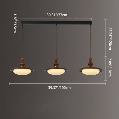 Contemporary Retro Ash Wood PVC Iron Flying Saucer Round LED Pendant Light For Dining Room