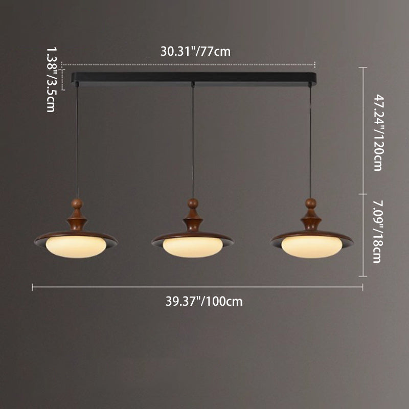 Contemporary Retro Ash Wood PVC Iron Flying Saucer Round LED Pendant Light For Dining Room