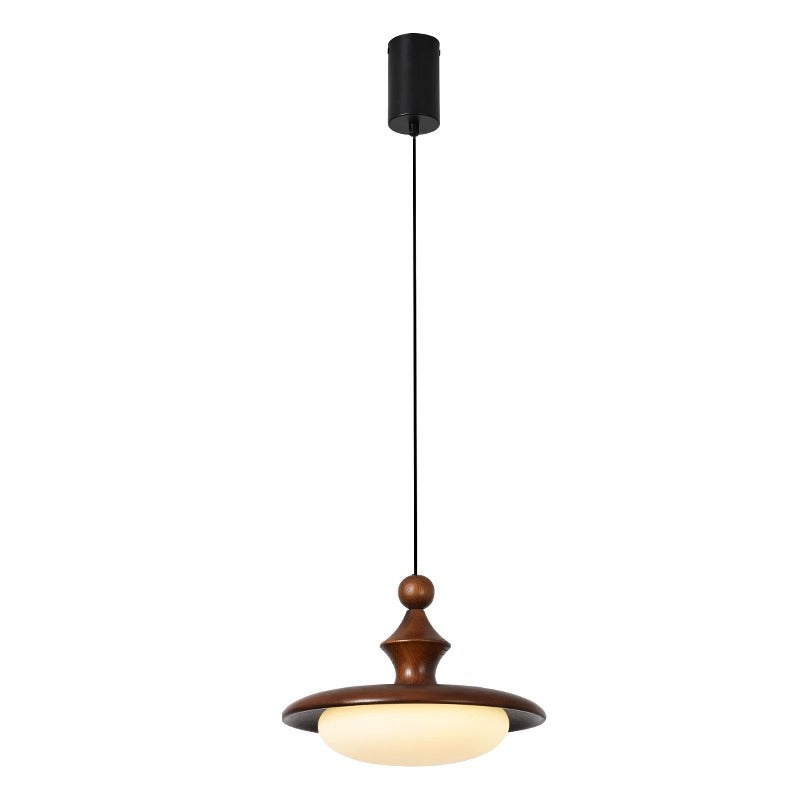Contemporary Retro Ash Wood PVC Iron Flying Saucer Round LED Pendant Light For Dining Room