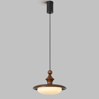 Contemporary Retro Ash Wood PVC Iron Flying Saucer Round LED Pendant Light For Dining Room