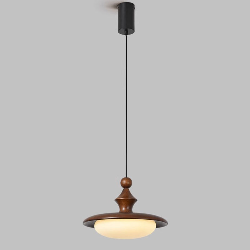 Contemporary Retro Ash Wood PVC Iron Flying Saucer Round LED Pendant Light For Dining Room