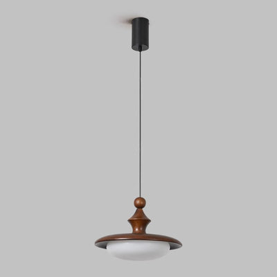Contemporary Retro Ash Wood PVC Iron Flying Saucer Round LED Pendant Light For Dining Room