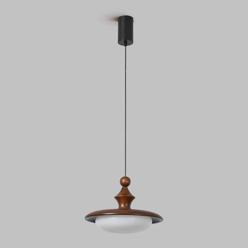 Contemporary Retro Ash Wood PVC Iron Flying Saucer Round LED Pendant Light For Dining Room