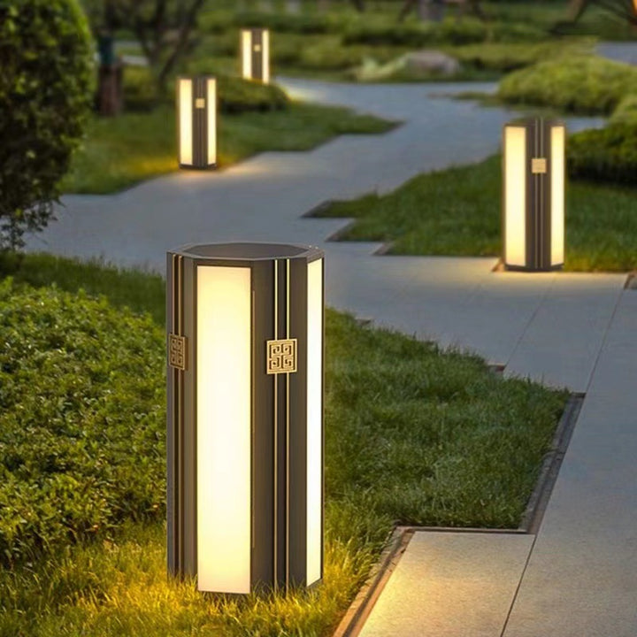Traditional Chinese Solar Waterproof Stainless Steel PC Cylinder Octagon LED Outdoor Light Landscape Lighting For Garden