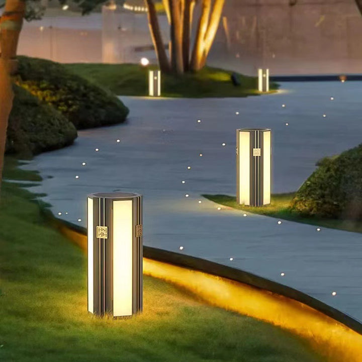 Traditional Chinese Solar Waterproof Stainless Steel PC Cylinder Octagon LED Outdoor Light Landscape Lighting For Garden