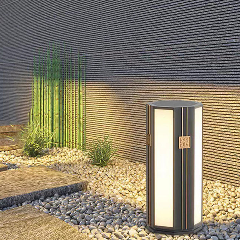 Traditional Chinese Solar Waterproof Stainless Steel PC Cylinder Octagon LED Outdoor Light Landscape Lighting For Garden