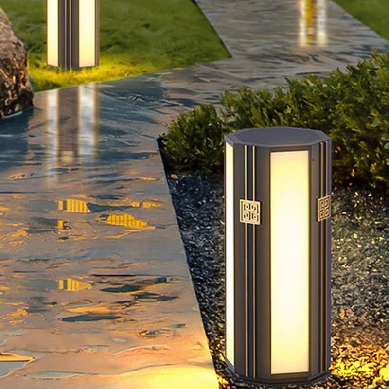 Traditional Chinese Solar Waterproof Stainless Steel PC Cylinder Octagon LED Outdoor Light Landscape Lighting For Garden