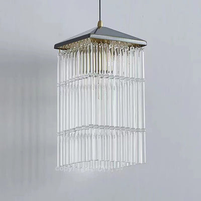 Traditional Chinese Brass Glass House Eave Bamboo Joint 1-Light Pendant Light For Dining Room