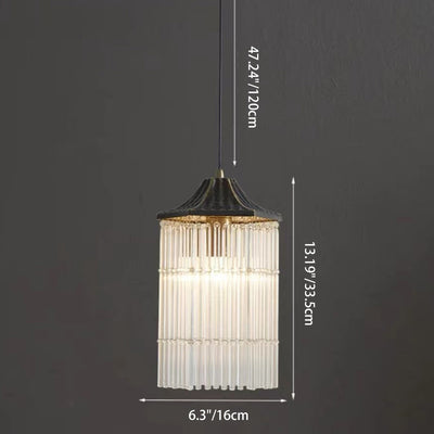 Traditional Chinese Brass Glass House Eave Bamboo Joint 1-Light Pendant Light For Dining Room