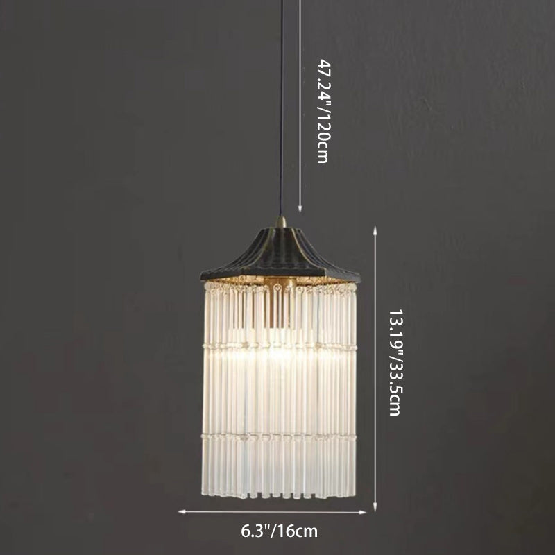 Traditional Chinese Brass Glass House Eave Bamboo Joint 1-Light Pendant Light For Dining Room