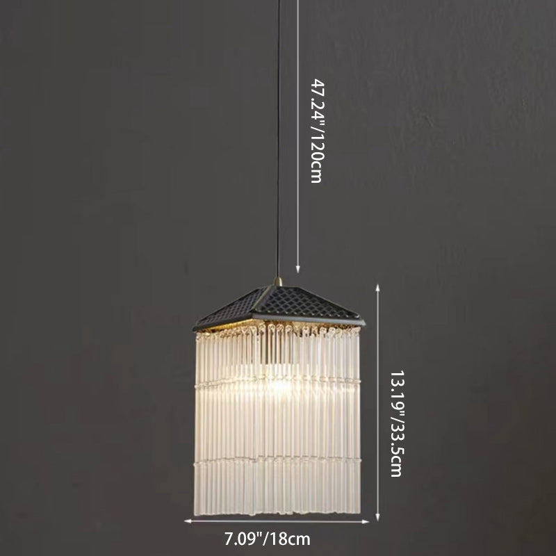 Traditional Chinese Brass Glass House Eave Bamboo Joint 1-Light Pendant Light For Dining Room