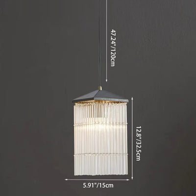 Traditional Chinese Brass Glass House Eave Bamboo Joint 1-Light Pendant Light For Dining Room