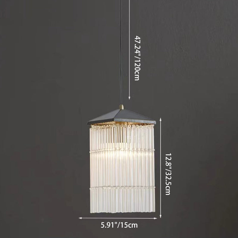 Traditional Chinese Brass Glass House Eave Bamboo Joint 1-Light Pendant Light For Dining Room
